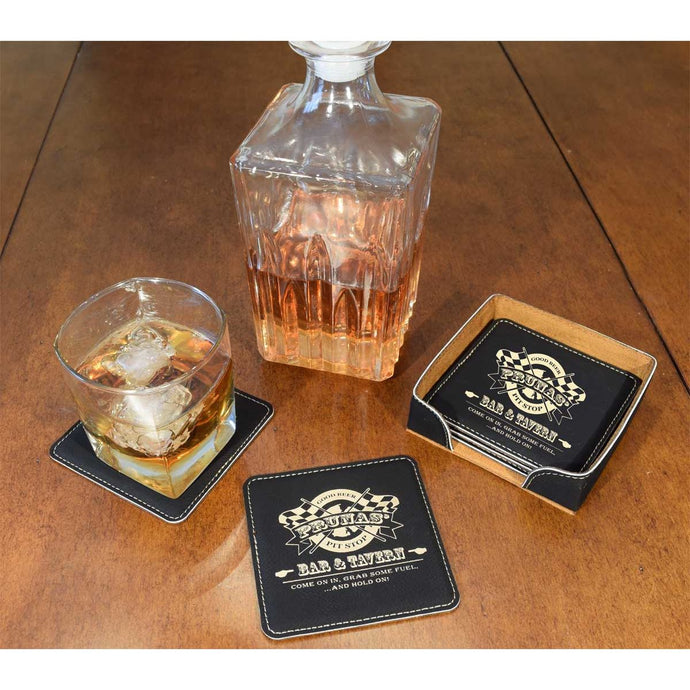 Pit Stop Themed Personalized Leather Coasters (6-Pack)