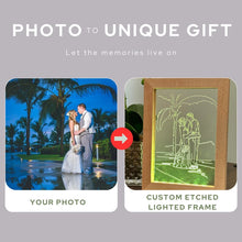 Load image into Gallery viewer, Custom Image Color Changing Lighted Wood Frame with Custom Photo Etched Into Acrylic, 7 Color Changing LED Lights - Gift Ready