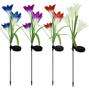 Lily Flower LED Solar Light 4-Pack - Includes Outdoor Garden Stakes for Yard