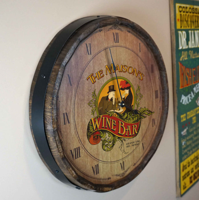 Personalized Clock, Vintage Wine Bar Quarter Barrel Clock