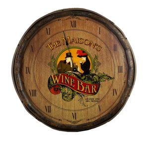 Personalized Clock, Vintage Wine Bar Quarter Barrel Clock