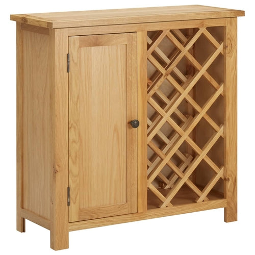 11 Bottle Solid Oak Wood Wine Bottle Cabinet Rack With Door