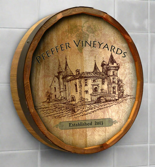 Personalized Full Color Vintage Vineyard Quarter Barrel Sign