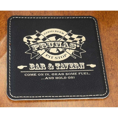 Pit Stop Themed Personalized Leather Coasters (6-Pack)