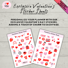 Load image into Gallery viewer, Printable Valentine&#39;s Day Planner, Activities for Valentine&#39;s Day, Valentine&#39;s Stickers, Love Themed Post Cards, PDF