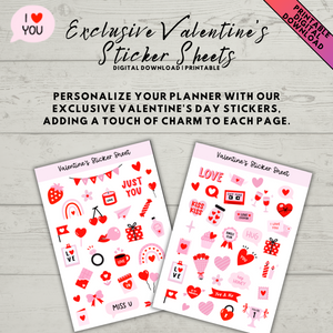 Printable Valentine's Day Planner, Activities for Valentine's Day, Valentine's Stickers, Love Themed Post Cards, PDF