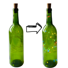 Load image into Gallery viewer, Green Wine Bottle with Colored Fairy String Lights, 750ml, Battery Operated Lights - DIY Projects and  Décor