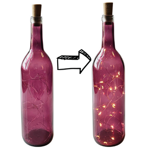 Purple Wine Bottle with Warm White Fairy Lights Powered From Cork, Wine Bottle with Battery Operated Lights