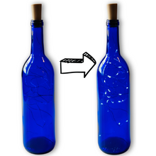 Load image into Gallery viewer, Blue Bordeaux Wine Bottle with Warm White Fairy Lights Powered From Cork