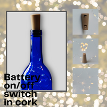 Load image into Gallery viewer, Blue Bordeaux Wine Bottle with Warm White Fairy Lights Powered From Cork