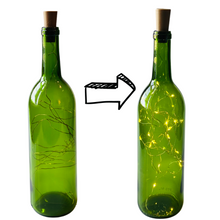 Load image into Gallery viewer, Green Bordeaux Wine Bottle With Warm White Battery Operated Fairy Lights Powered From Cork