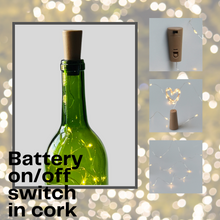 Load image into Gallery viewer, Green Bordeaux Wine Bottle With Warm White Battery Operated Fairy Lights Powered From Cork