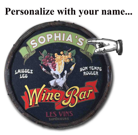 Personalized Full Color Wine Bar Quarter Barrel Sign
