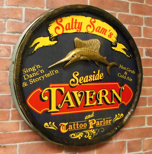Personalized Seaside Tavern Quarter Barrel Sign with Relief