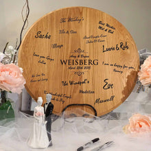 Load image into Gallery viewer, Wine Barrel Head for Wedding Guest Signatures with Iron Stand