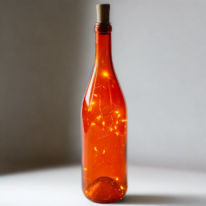 Orange Wine Bottle with Warm White Fairy Lights Powered from Cork, Orange Wine Bottle Decor Battery Powered White Lights, Wine Bottle Crafts & Centerpieces