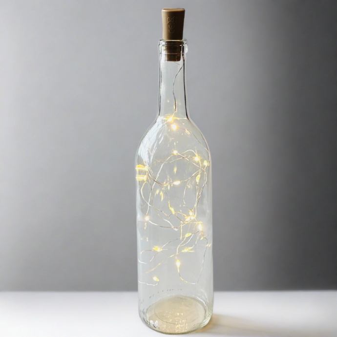 Clear Wine Bottle with Warm White Fairy String Lights, 750ml, Battery Operated Lights - DIY Projects and  Décor