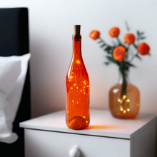 Load image into Gallery viewer, Orange Wine Bottle with Warm White Fairy String Lights, 750ml, Battery Operated Lights - DIY Projects and  Décor