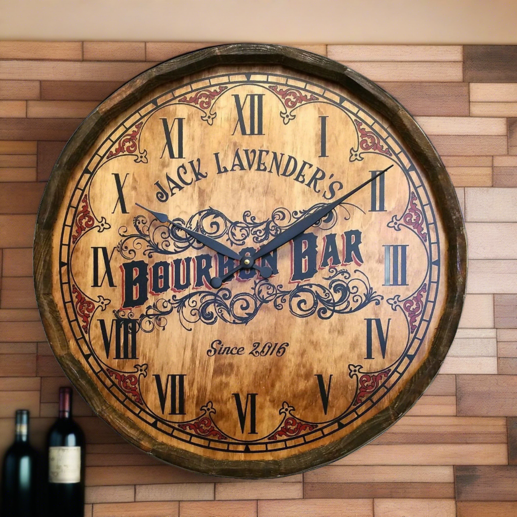 Personalized Clock, Bourbon Bar Quarter Barrel Clock – Wine Wicks & Gifts