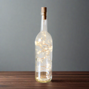 Clear Wine Bottle with Warm White Fairy String Lights with Copper Wire, 750ml, Battery Operated Lights - DIY Projects and  Décor