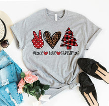 Load image into Gallery viewer, Peace Love Christmas T-shirt, Womans Shirt, Holiday Shirt