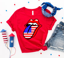 Load image into Gallery viewer, 4th of July T-shirt, Independence Day Shirt, USA Lips, Womans Shirt