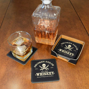 Distillery Theme Personalized Leather Coasters (6-Pack)
