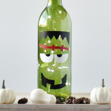 Load image into Gallery viewer, Halloween Wine Bottle Decorations with or Without String Lights - Ghost, Pumpkin, Frankenstein