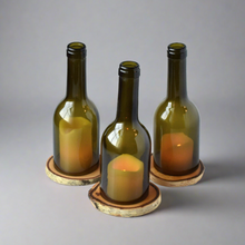 Load image into Gallery viewer, Cut Wine Bottle Candle Holder with Birch Wood Coaster Base