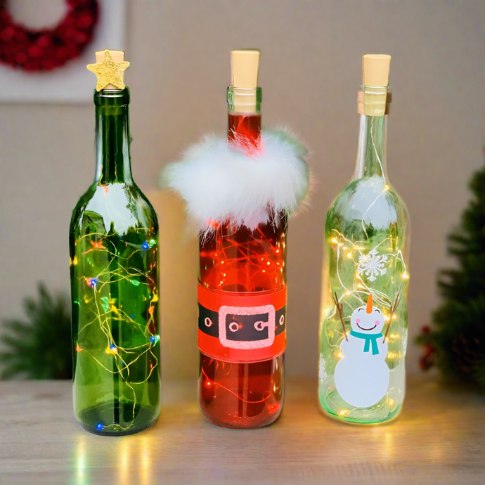 Christmas Wine Bottles with Fairy String Lights, Christmas Decoration, Battery Operated