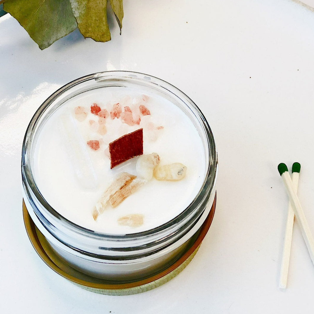 Space Clearing Intention Candle - Organic Soy Wax Candle with Crystal Included