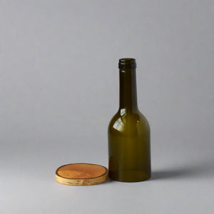 Cut Wine Bottle Candle Holder with Birch Wood Coaster Base