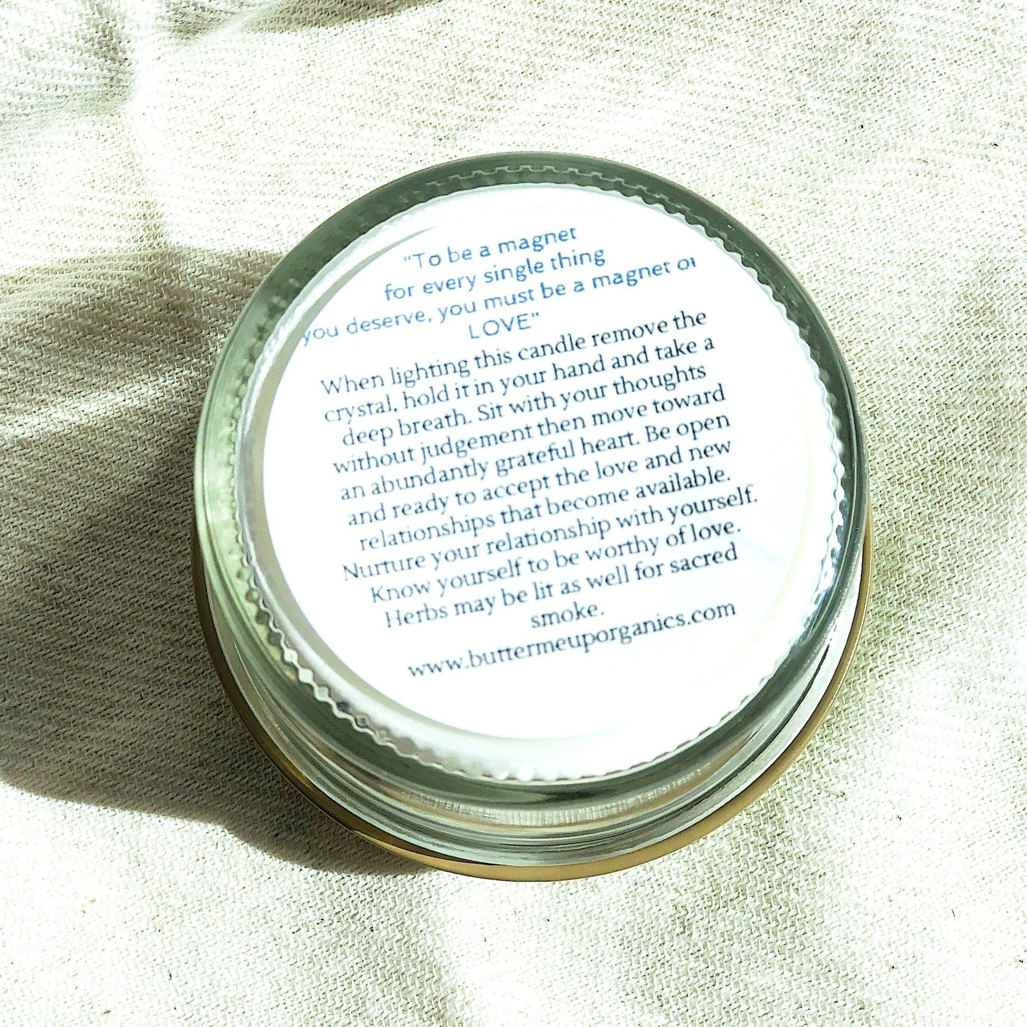 Love Spell Intention Candle - Organic Soy Wax Candle with Crystal