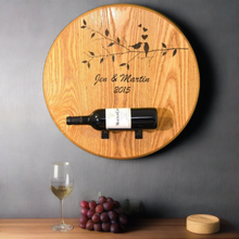 Load image into Gallery viewer, Love Birds Personalized Wedding Wine Barrel Head with Wine Bottle Holder
