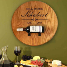 Load image into Gallery viewer, Wedding Couple Personalized  Wine Barrel Head w/ Bottle Holder