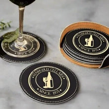 Load image into Gallery viewer, Wine Medallion Personalized Leather Coasters (6-Pack)