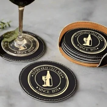 Wine Medallion Personalized Leather Coasters (6-Pack)