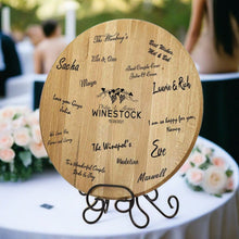 Load image into Gallery viewer, Personalized Wine Barrel Head with Iron Stand for Wedding Guest Signatures