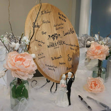 Load image into Gallery viewer, Personalized Wine Barrel Head with Iron Stand for Wedding Guest Signatures