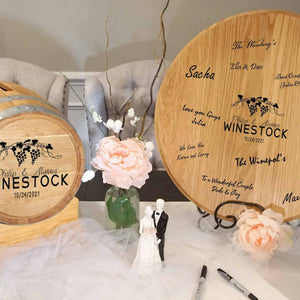 Personalized Wine Barrel Head with Iron Stand for Wedding Guest Signatures