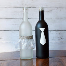 Load image into Gallery viewer, Bride and Groom Wine Bottle Set with or Without String Lights