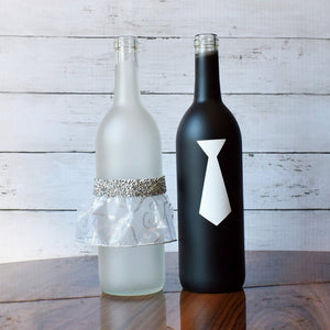 Bride and Groom Wine Bottle Set with or Without String Lights