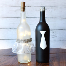 Load image into Gallery viewer, Bride and Groom Wine Bottle Set with or Without String Lights - Wedding, Engagement Gift &amp; Decor