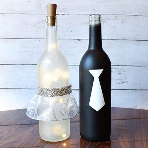 Bride and Groom Wine Bottle Set with or Without String Lights - Wedding, Engagement Gift & Decor