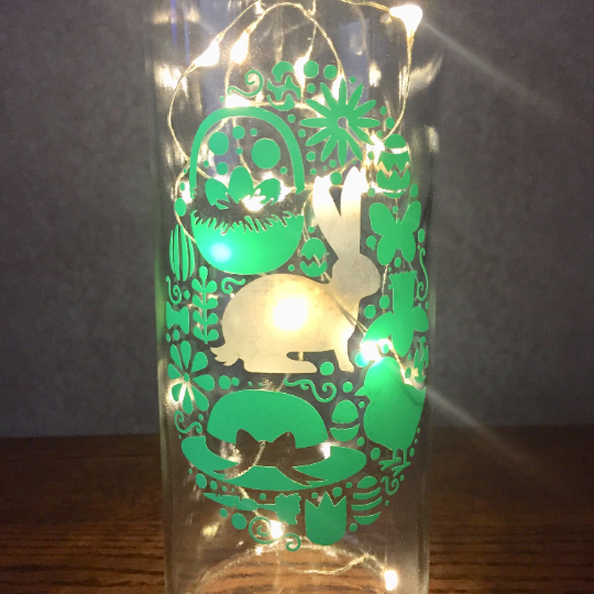 Easter Egg Vinyl Wine Bottle With Twinkle Fairy Lights Powered From Cork