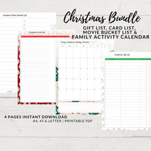 Load image into Gallery viewer, Christmas Planner &amp; Gift List, Christmas Card Tracker, Printable Activity Planner Insert, To Do Lists, Movie Bucket List