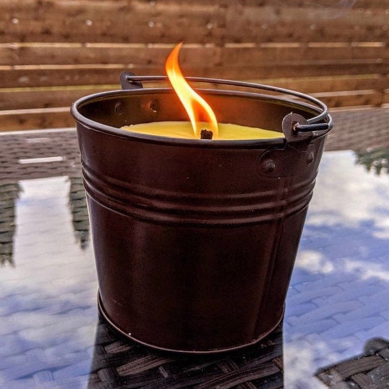 22oz Jumbo Outdoor Citronella Bucket Candle with Handle (Dark Brown)