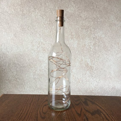 Clear Wine Bottle with Warm White Fairy String Lights with Copper Wire, 750ml, Battery Operated Lights - DIY Projects and  Décor