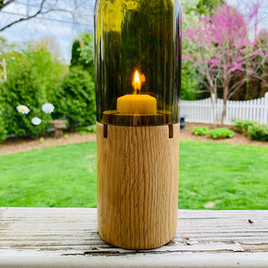Cut Wine Bottle Candle Holder with Wooden Base