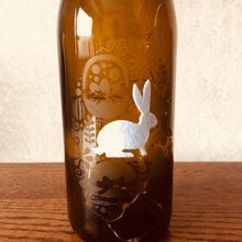 Load image into Gallery viewer, Easter Egg Etched Wine Bottle With Twinkle Fairy Lights Powered From Cork